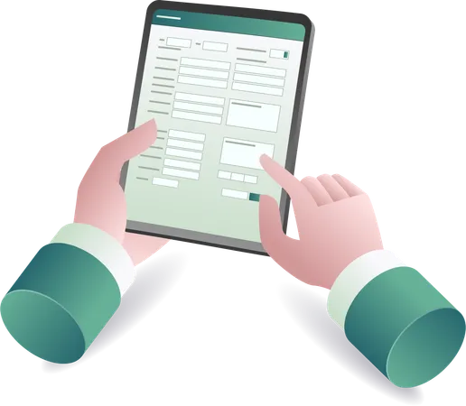 Filling out online personal data form with tablet  Illustration