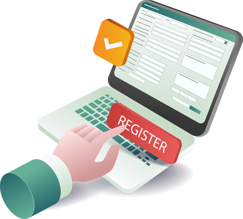 Filling out online registration form with computer  Illustration