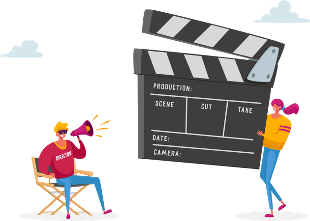 Film director with clapper  Illustration