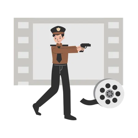 Ator policial atuando em filme de ação  Ilustração