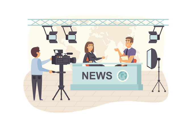 Filming television news program  Illustration