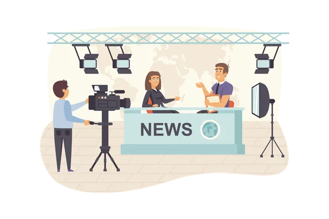 Filming television news program  Illustration