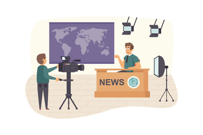 Filming television world news program  Illustration