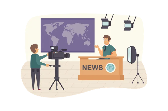 Filming television world news program  Illustration