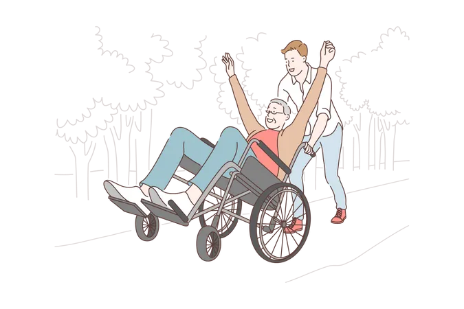 Fils bénéficiant d'un père handicapé  Illustration