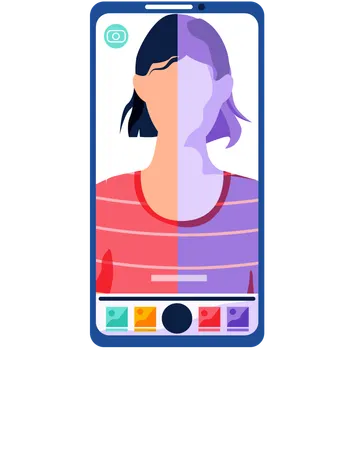 Filters for selfie screen interface photo frame in social media application, processes snapshot  Illustration