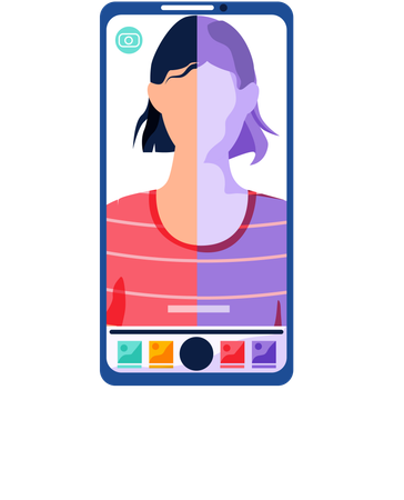 Filtres pour l'interface de l'écran selfie cadre photo dans l'application de médias sociaux, traite l'instantané  Illustration