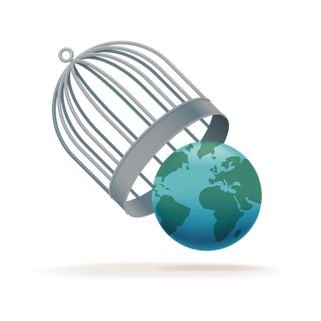 La cuarentena mundial termina con la liberación del globo terrestre de una jaula  Ilustración