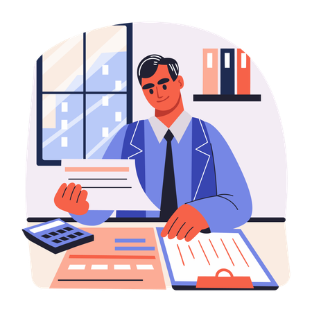 Finance Manager  working on reports  Illustration