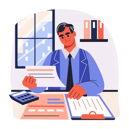 Finance Manager  working on reports  Illustration