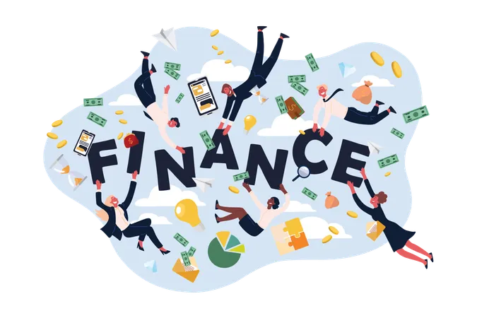 Finance System Workers Successful Bankers Stockbrokers Analysts With Banknotes Coins Financial Planning Strategy Banner Earning Money Concept Cartoon Sketch Flat Vector Illustration Illustration