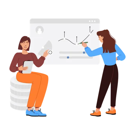 Finance Team Talking on analysis chart  Illustration