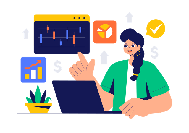 Trader financeiro analisando gráfico  Ilustração