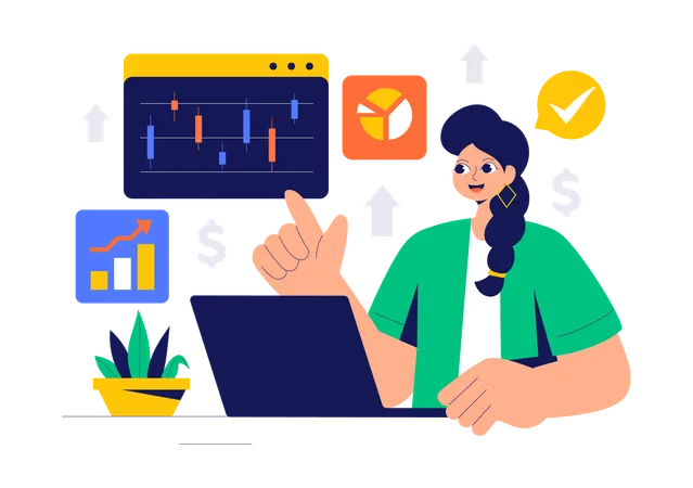 Trader financeiro analisando gráfico  Ilustração