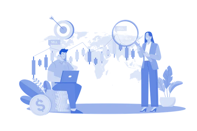 Financial adviser analysing stock market  Illustration