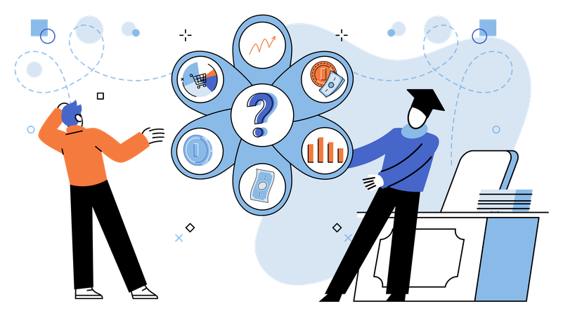 Financial advisor giving advice on money market investment  Illustration