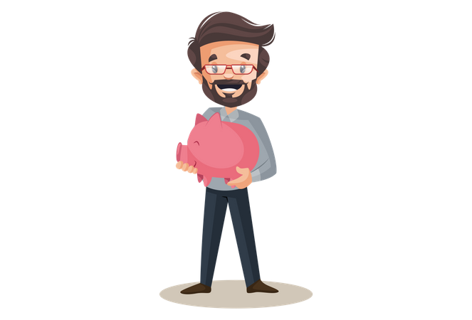 Financial advisor is holding piggy bank in hands  Illustration