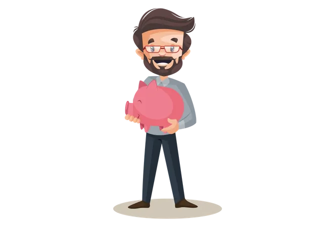 Financial advisor is holding piggy bank in hands  Illustration