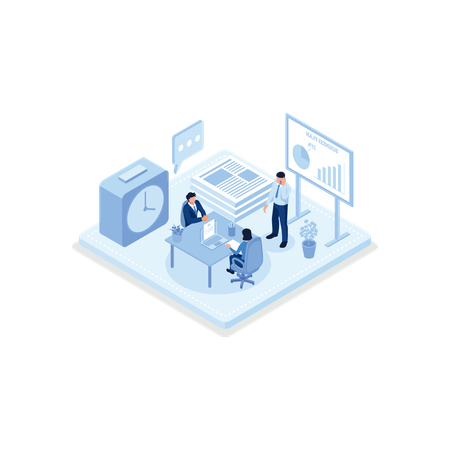 Financial Advisor Sitting at Office Desk and Talking with Client  Illustration
