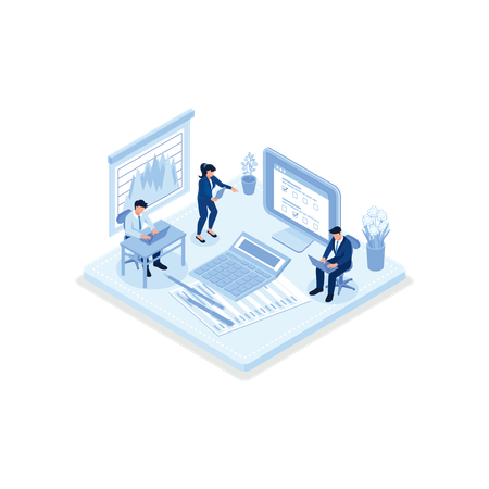 Financial advisor with client analyzing financial report  Illustration