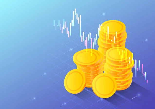 3 D Isometric Web Banner Golden Money Coin With Stock Market Trading Graph Financial And Investment Concept Illustration