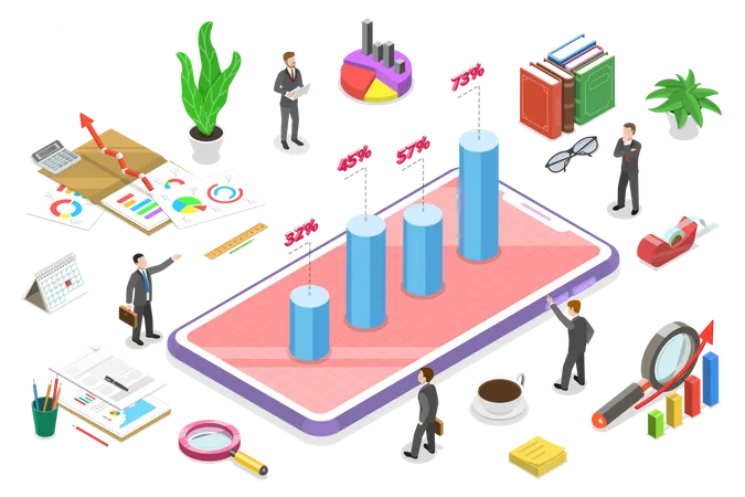 Isometric Flat Vector Concept Of Financial Planning Development Strategy Budget Business Forecast Illustration