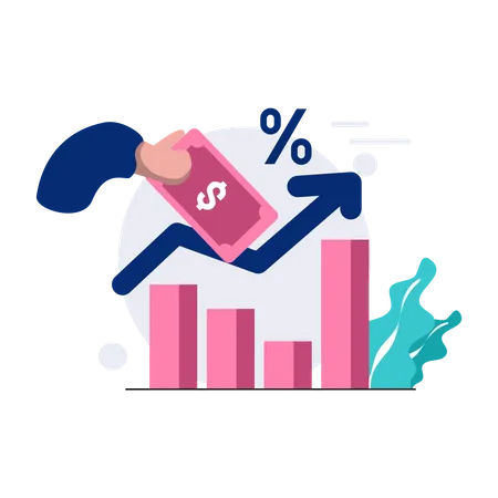 Financial Analysts Flat Illustration Character Hand Carrying Money Over Financial Analysis Chart Blue Pink Color Business Concept Isolated White Suitable For Web And Mobile App Design Illustration