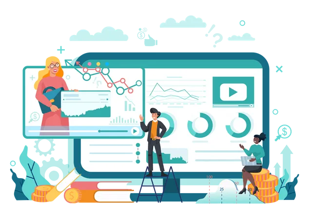 Financial Analyst Or Consultant Online Service Or Platform Business Character Making Financial Operation Online Webinar Isolated Flat Vector Illustration イラスト