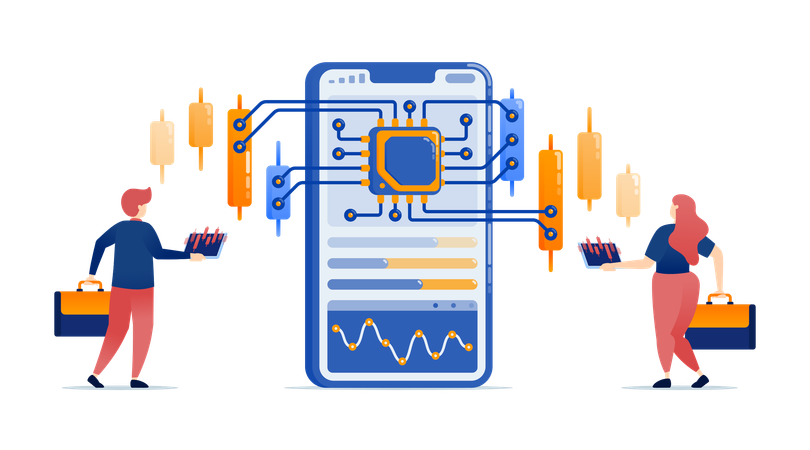 Financial applications installed with chips enable accurate financial and investment decisions  Illustration