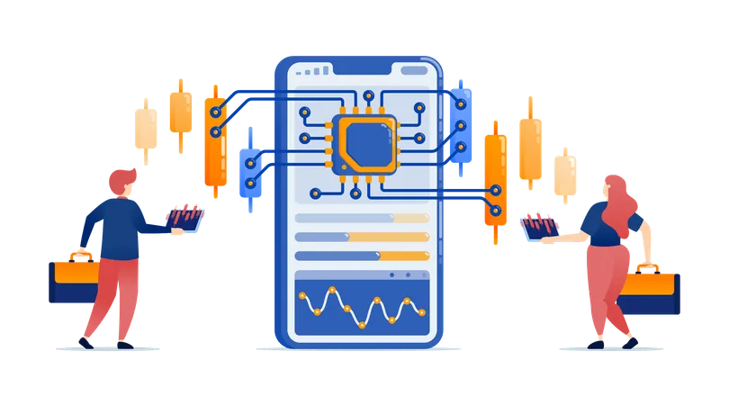 Financial applications installed with chips enable accurate financial and investment decisions  Illustration