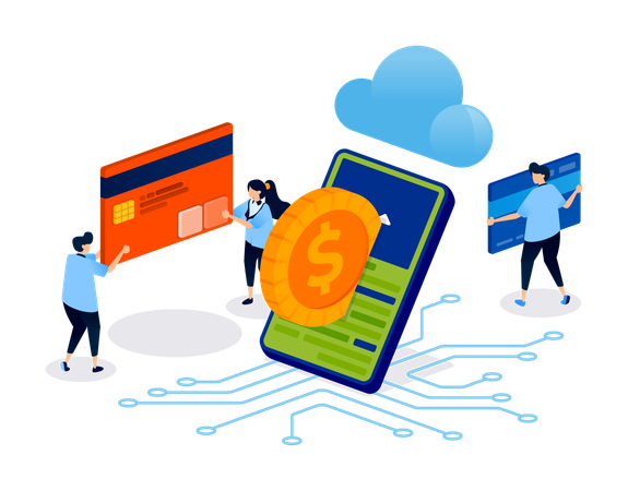 Financial Apps Integrated With Cloud and Network Technology for Smart and Real Time Services  Illustration