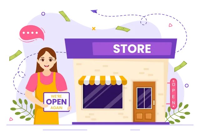 Small Business Loan Vector Illustration With Store Support Protection And Growth To Develop In Flat Cartoon Hand Drawn Background Templates Illustration