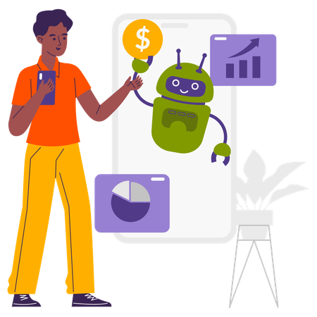 Financial Assistant Robot  Illustration