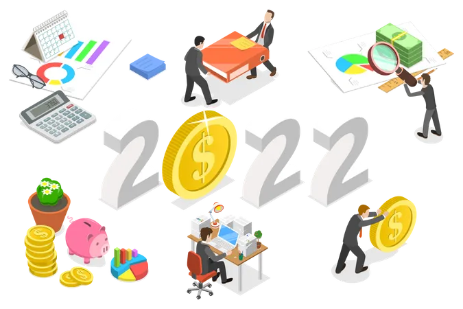 3 D Isometric Flat Vector Conceptual Illustration Of New Year And Financial Audit Company Performance Analysis And Statistics Illustration
