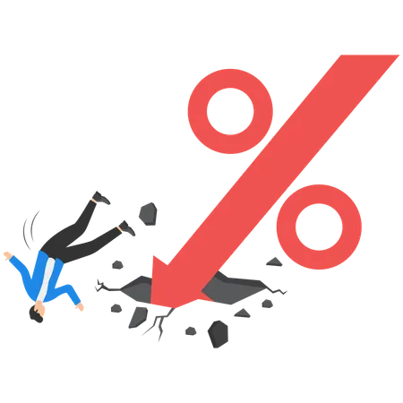 Financial breaking and falling businessman  Illustration