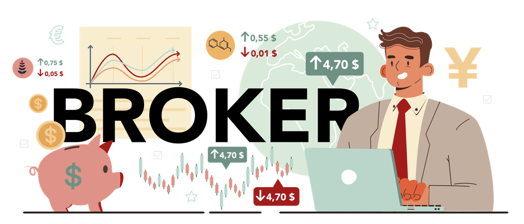 Financial broker investing Income and saving  Illustration