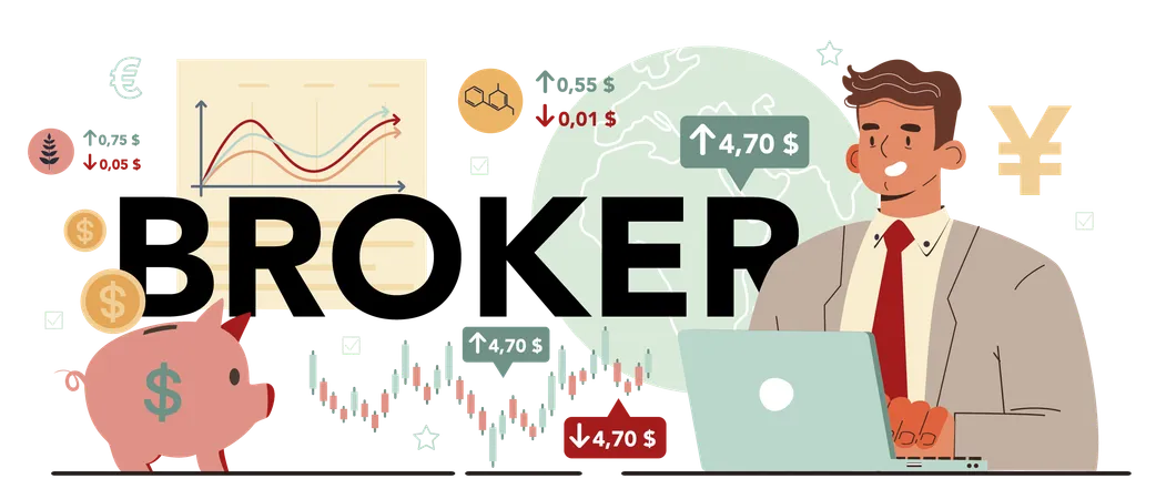 Financial broker investing Income and saving  Illustration