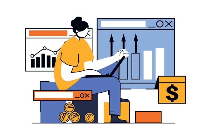 Financial Budget Concept With People Scene In Flat Design For Web Woman Calculating Budget And Making Accounting Of Her Money Balance Vector Illustration For Social Media Banner Marketing Material 일러스트레이션