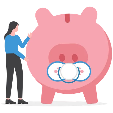 Child Care Expense Planning Spending On Having A Baby Or Financial Budget For Kids Concept Smart Parent New Mother With Baby Piggybank With Teether Metaphor Of Savings For Kids 일러스트레이션