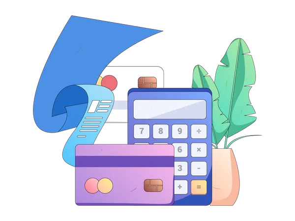 Financial calculation with credit card bill  Illustration