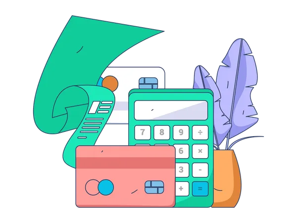 Financial calculation with credit card bill  Illustration