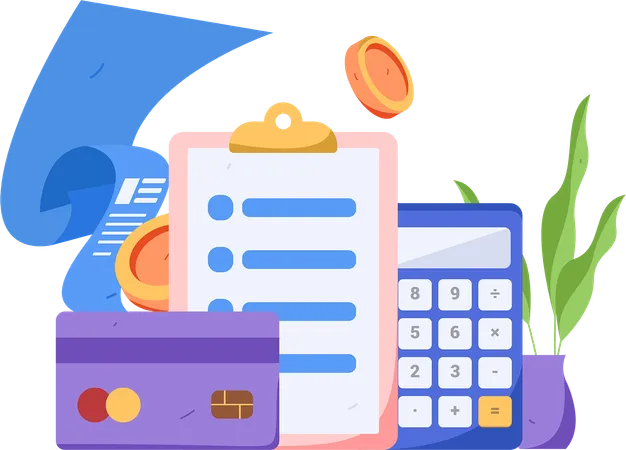 Financial calculation with credit card bill  Illustration