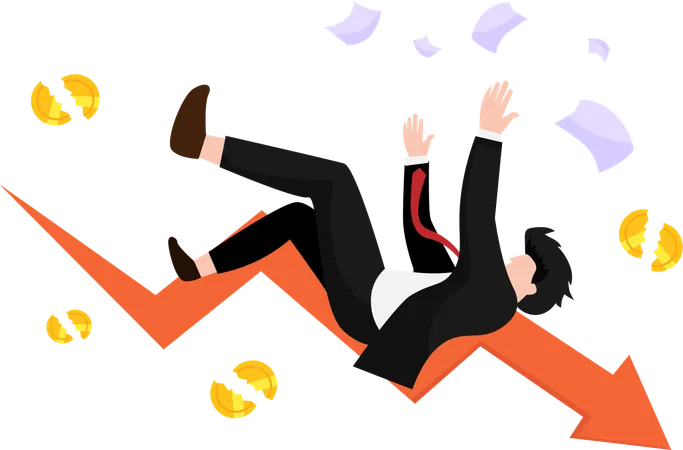Financial Crisis Concept Businessman Falling Down With Financial Chart And Losing Money Bankruptcy And Recession Vector Background Illustration
