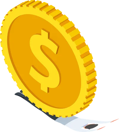 Flat 3 D Isometric Businessman Has Been Crushed By Huge Dollar Coins Financial And Economic Crisis Concept Illustration