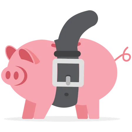 Tighten Belt To Reduce Budget Or Spending Financial Crisis Or Economic Slow Down Keep Cost And Expense Low To Survive Pink Piggybank Tighten Belt On His Belly Metaphor Of Saving Cost Illustration