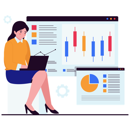Financial Data Chart discussed by businesswoman  Illustration