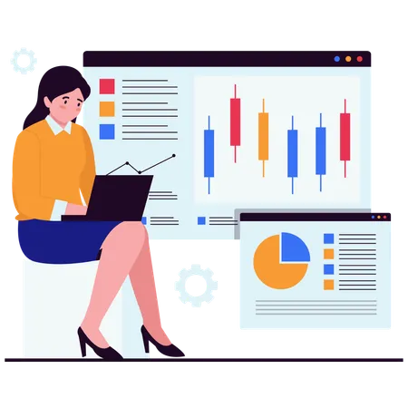 Financial Data Chart discussed by businesswoman  Illustration