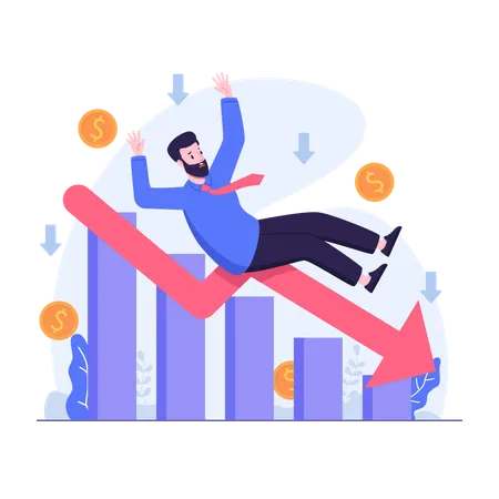 Illustration Of Businessman Fell From Financial Crisis Charts Illustration