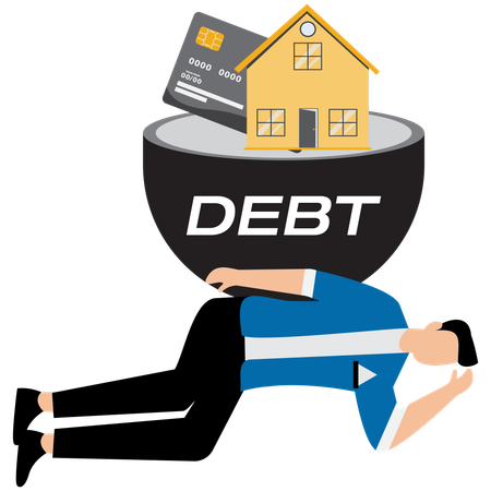 Financial Distress, Man or Businessman Bearing Debt Burden  Illustration