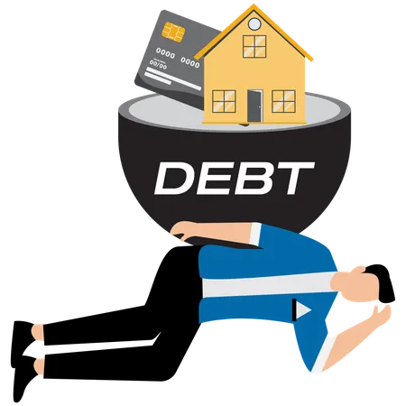 Financial Distress, Man or Businessman Bearing Debt Burden  Illustration